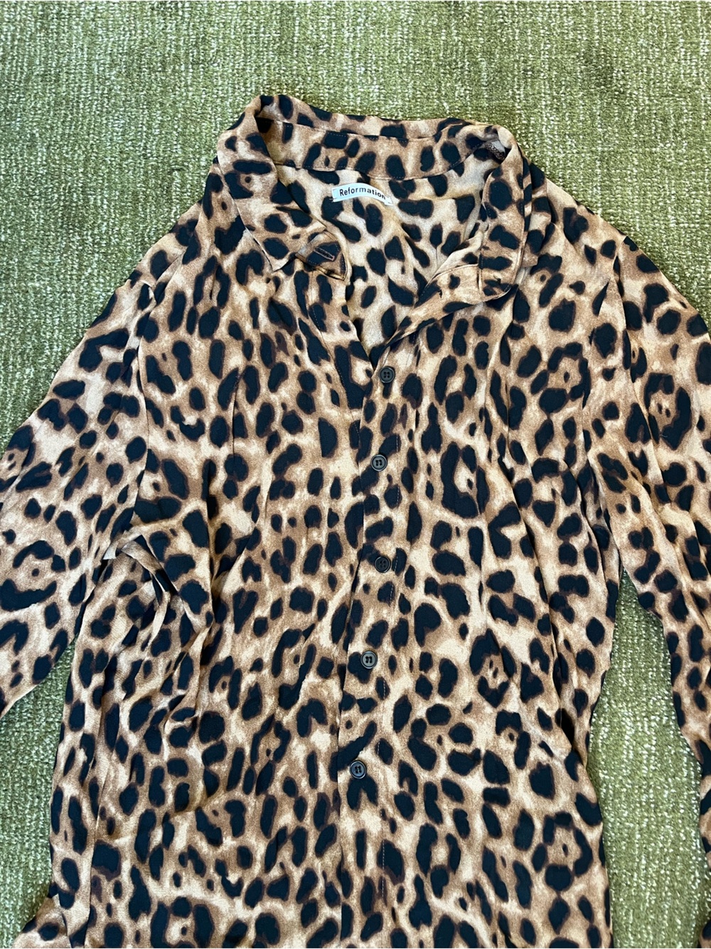 Reformation Leopard Print Button-Down Top - Brown & Black